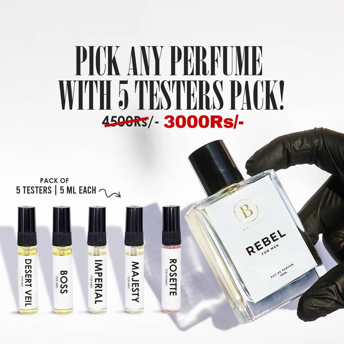Bouyesh Bundle Deal with one full 50ml perfume and five 5ml testers