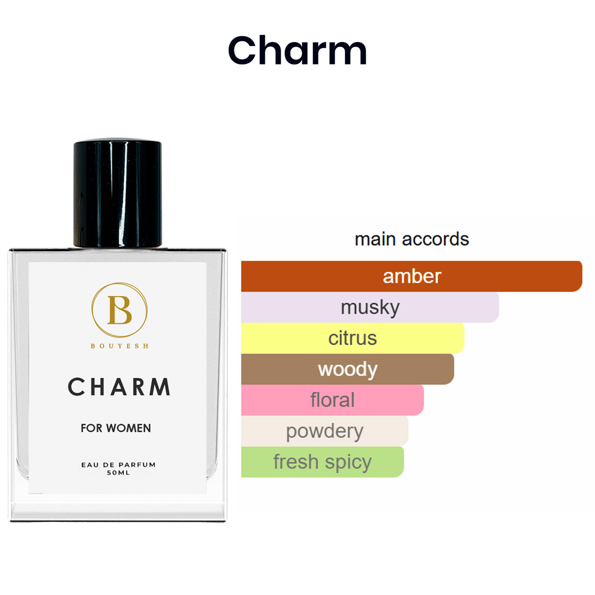 Bouyesh Charm perfume bottle and packaging