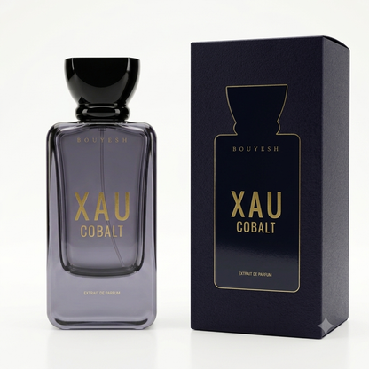 Bouyesh XAU Cobalt smoky grey flacon with black domed cap